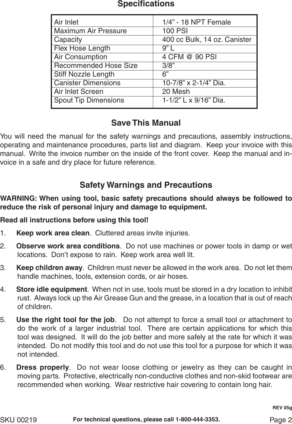 Page 2 of 11 - Harbor-Freight Harbor-Freight-Air-Grease-Gun-With-6-In-Extension-Product-Manual-  Harbor-freight-air-grease-gun-with-6-in-extension-product-manual