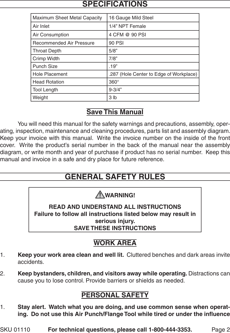 Page 2 of 11 - Harbor-Freight Harbor-Freight-Air-Punch-Flange-Tool-Product-Manual-  Harbor-freight-air-punch-flange-tool-product-manual