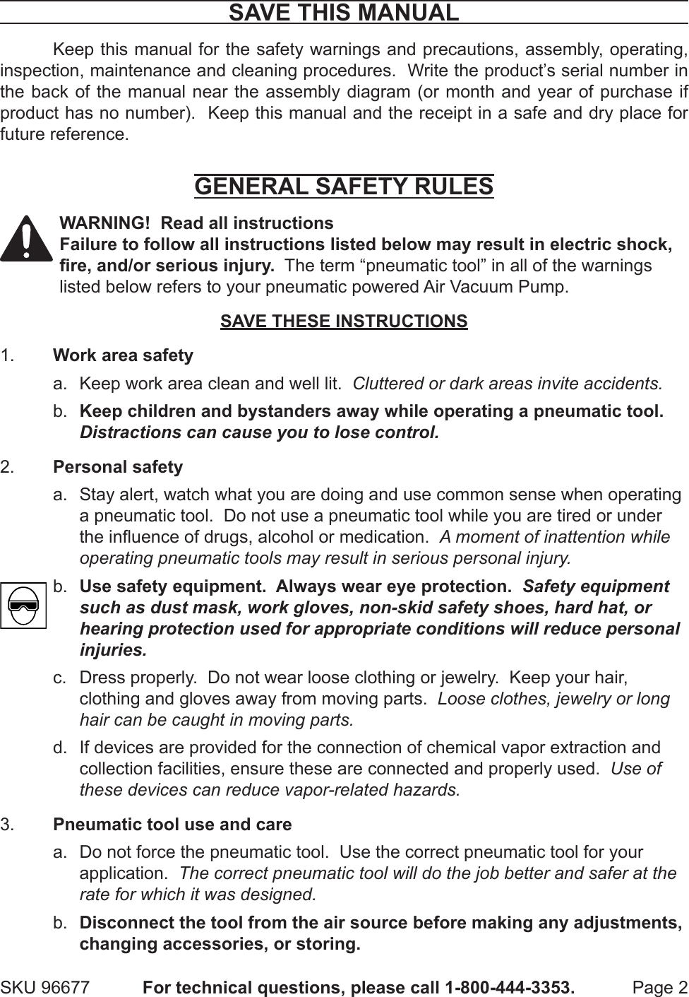 Page 2 of 7 - Harbor-Freight Harbor-Freight-Air-Vacuum-Pump-With-R134A-And-R12-Connectors-Product-Manual-  Harbor-freight-air-vacuum-pump-with-r134a-and-r12-connectors-product-manual