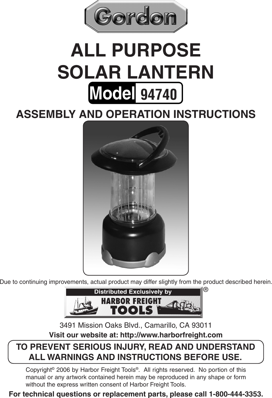 Page 1 of 8 - Harbor-Freight Harbor-Freight-All-Purpose-Solar-Lantern-Product-Manual-  Harbor-freight-all-purpose-solar-lantern-product-manual