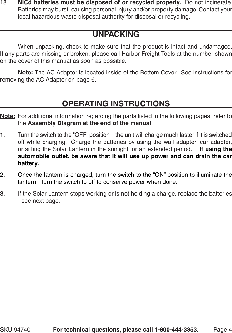 Page 4 of 8 - Harbor-Freight Harbor-Freight-All-Purpose-Solar-Lantern-Product-Manual-  Harbor-freight-all-purpose-solar-lantern-product-manual