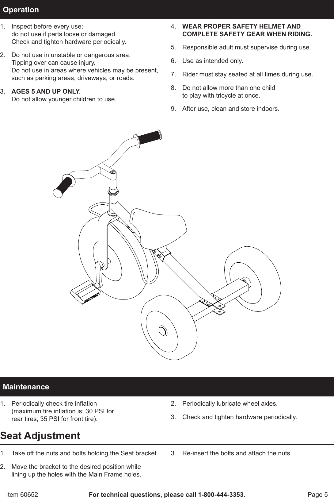 Page 5 of 8 - Harbor-Freight Harbor-Freight-All-Terrain-Tricycle-Product-Manual-  Harbor-freight-all-terrain-tricycle-product-manual