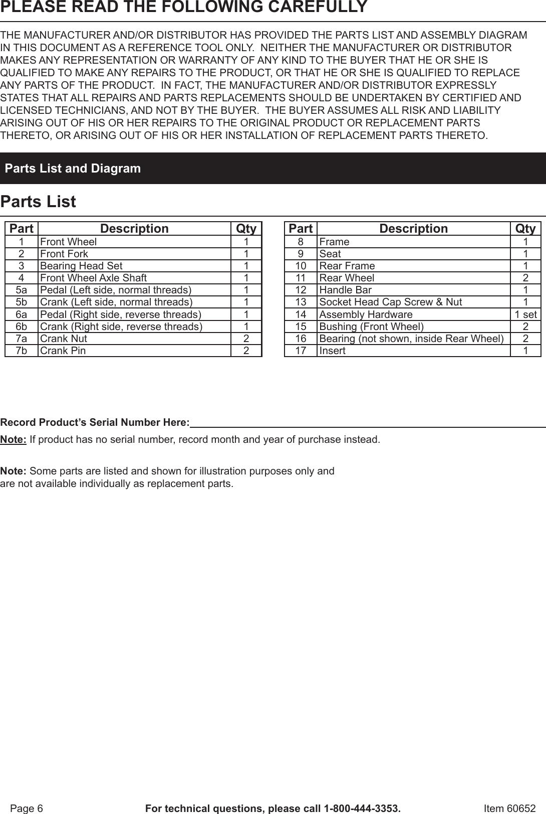 Page 6 of 8 - Harbor-Freight Harbor-Freight-All-Terrain-Tricycle-Product-Manual-  Harbor-freight-all-terrain-tricycle-product-manual