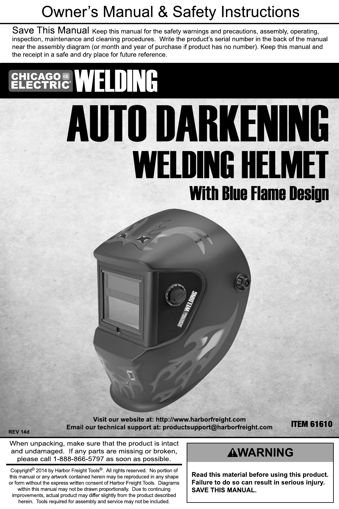 Page 1 of 12 - Harbor-Freight Harbor-Freight-Auto-Darkening-Welding-Helmet-With-Blue-Flame-Design-Product-Manual-  Harbor-freight-auto-darkening-welding-helmet-with-blue-flame-design-product-manual