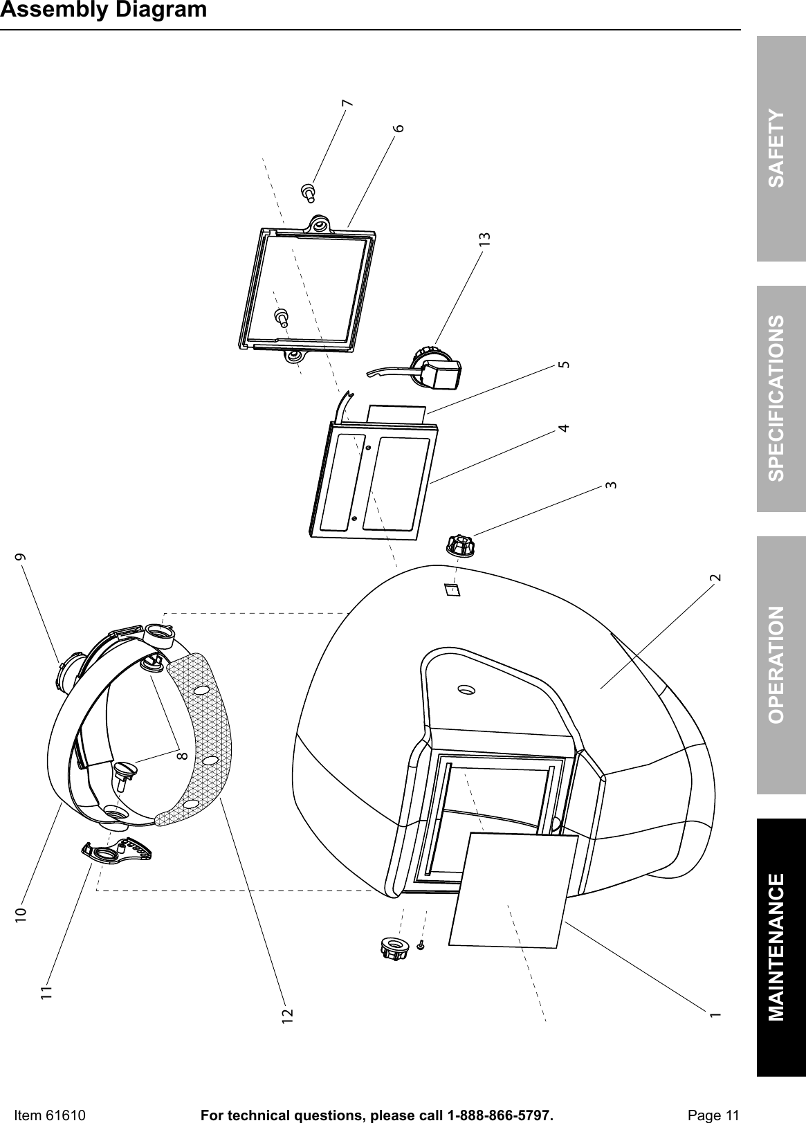 Page 11 of 12 - Harbor-Freight Harbor-Freight-Auto-Darkening-Welding-Helmet-With-Blue-Flame-Design-Product-Manual-  Harbor-freight-auto-darkening-welding-helmet-with-blue-flame-design-product-manual