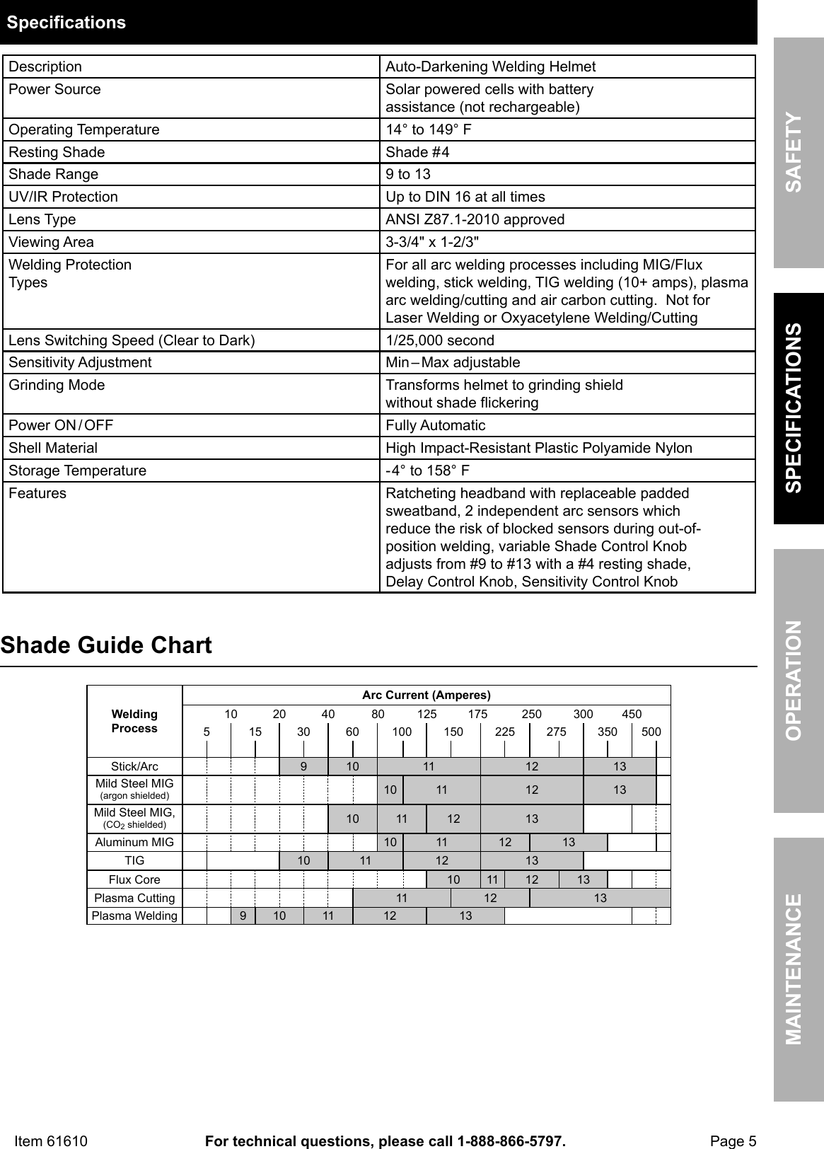 Page 5 of 12 - Harbor-Freight Harbor-Freight-Auto-Darkening-Welding-Helmet-With-Blue-Flame-Design-Product-Manual-  Harbor-freight-auto-darkening-welding-helmet-with-blue-flame-design-product-manual