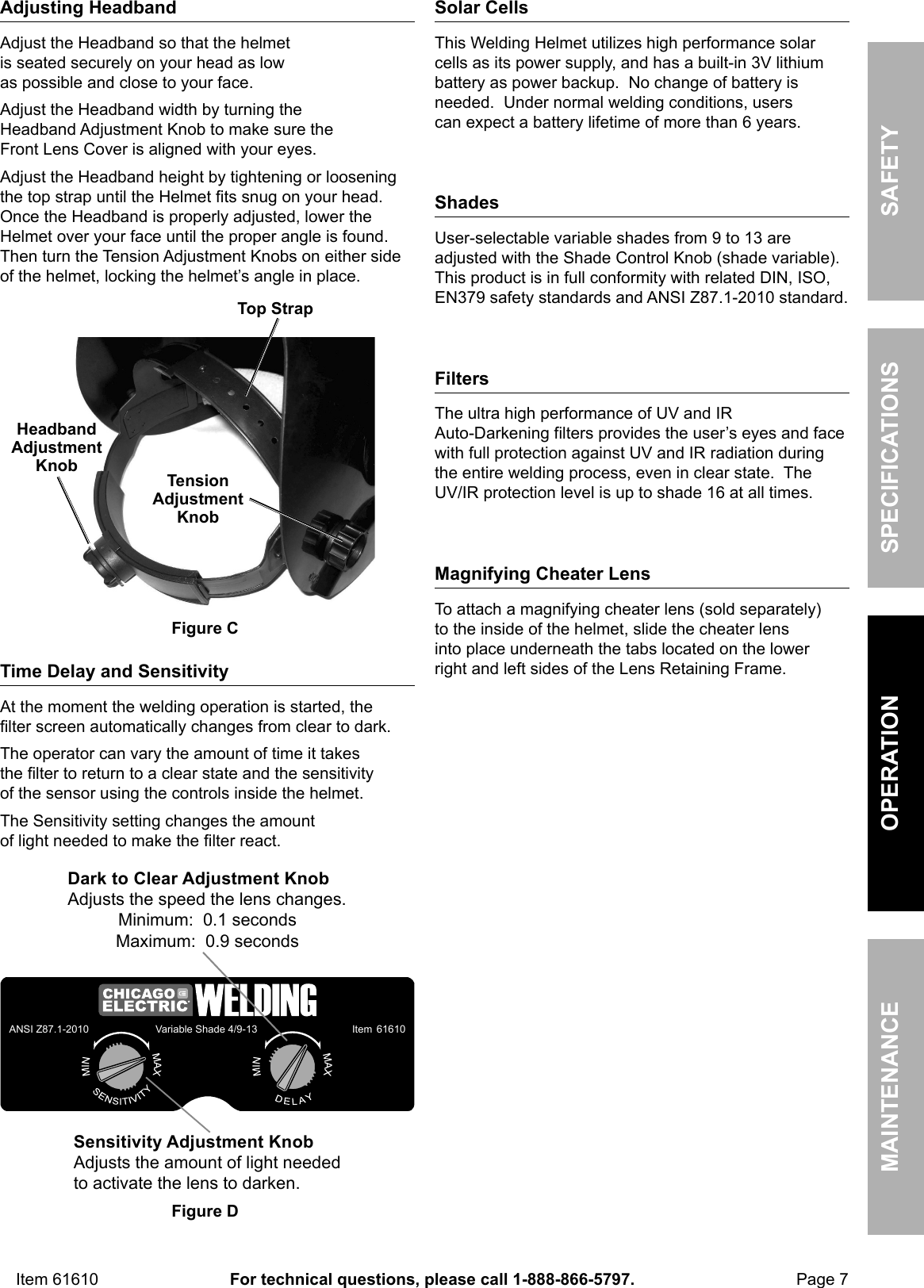 Page 7 of 12 - Harbor-Freight Harbor-Freight-Auto-Darkening-Welding-Helmet-With-Blue-Flame-Design-Product-Manual-  Harbor-freight-auto-darkening-welding-helmet-with-blue-flame-design-product-manual