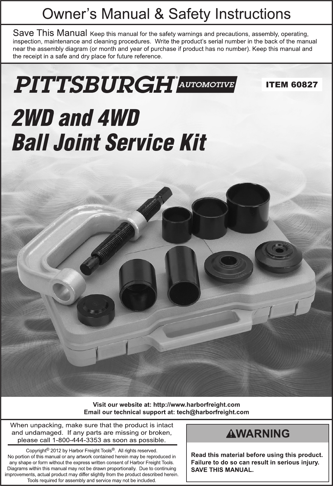 Page 1 of 8 - Harbor-Freight Harbor-Freight-Ball-Joint-Service-Kit-For-2Wd-And-4Wd-Vehicles-Product-Manual-  Harbor-freight-ball-joint-service-kit-for-2wd-and-4wd-vehicles-product-manual