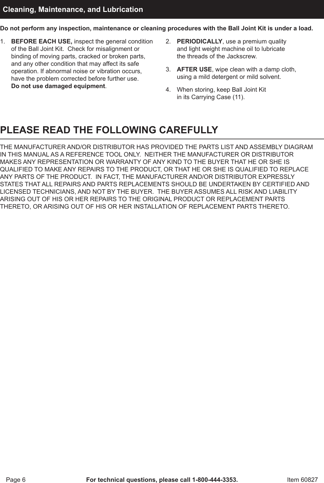 Page 6 of 8 - Harbor-Freight Harbor-Freight-Ball-Joint-Service-Kit-For-2Wd-And-4Wd-Vehicles-Product-Manual-  Harbor-freight-ball-joint-service-kit-for-2wd-and-4wd-vehicles-product-manual