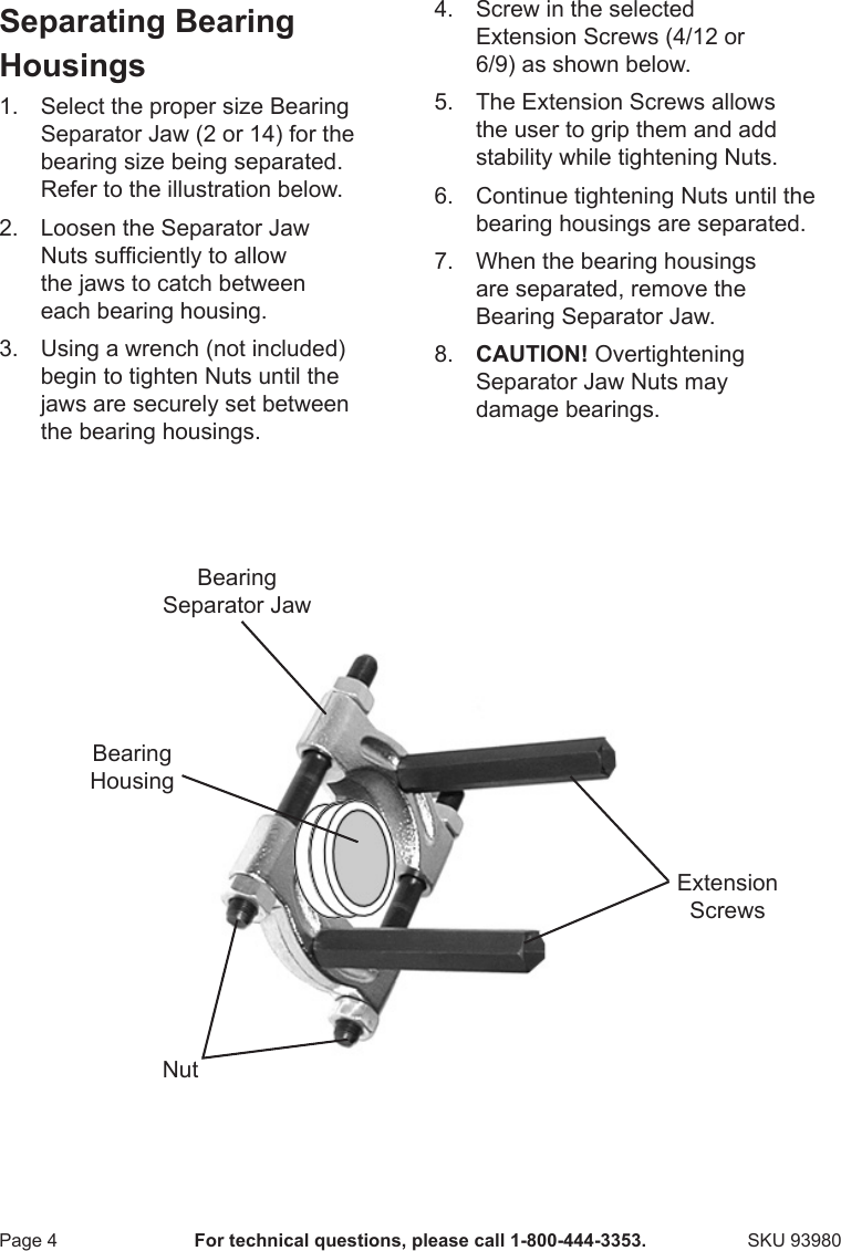 Page 4 of 8 - Harbor-Freight Harbor-Freight-Bearing-Separator-And-Puller-Set-Product-Manual-  Harbor-freight-bearing-separator-and-puller-set-product-manual