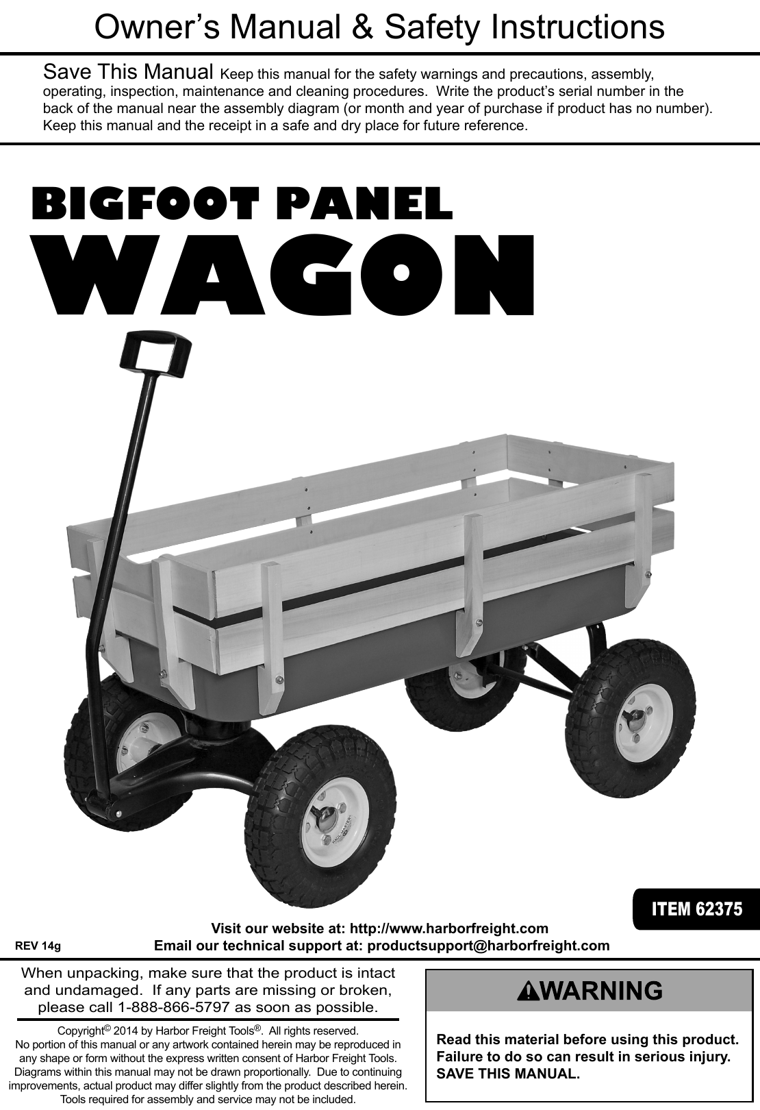 Page 1 of 8 - Harbor-Freight Harbor-Freight-Bigfoot-Panel-Wagon-Product-Manual-  Harbor-freight-bigfoot-panel-wagon-product-manual