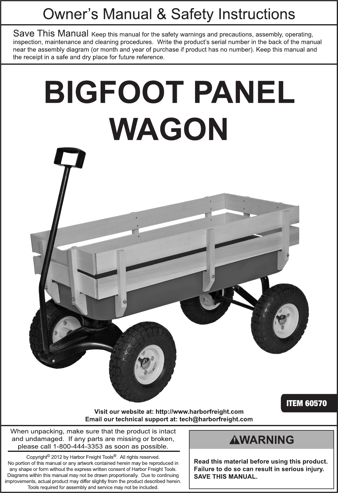 Page 1 of 4 - Harbor-Freight Harbor-Freight-Bigfoot-Panel-Wagon-Product-Manual-  Harbor-freight-bigfoot-panel-wagon-product-manual