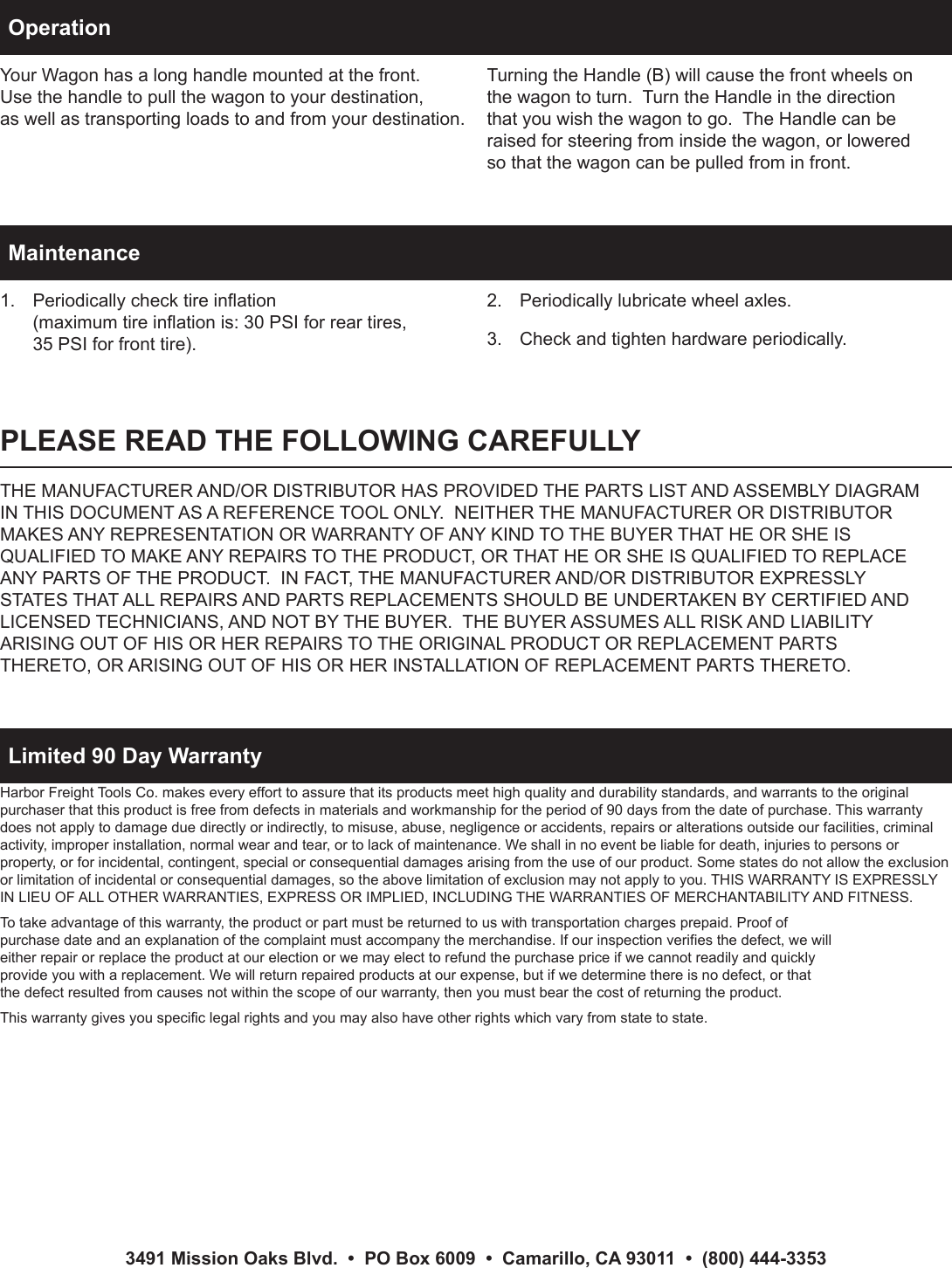 Page 4 of 4 - Harbor-Freight Harbor-Freight-Bigfoot-Panel-Wagon-Product-Manual-  Harbor-freight-bigfoot-panel-wagon-product-manual