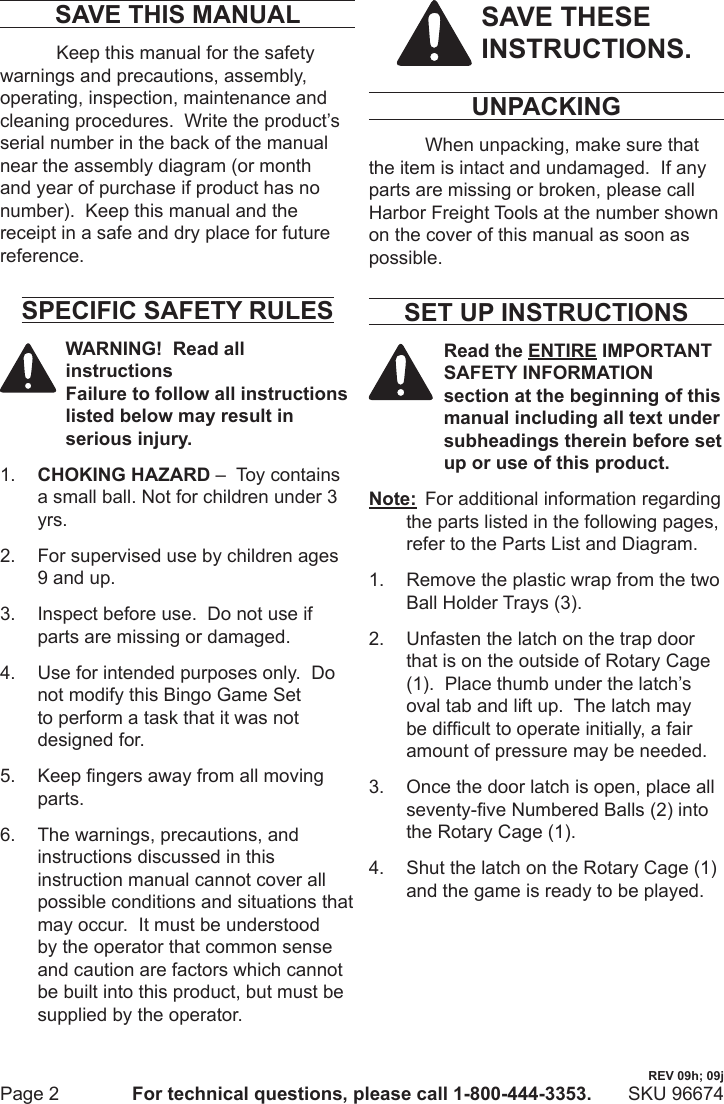 Page 2 of 4 - Harbor-Freight Harbor-Freight-Bingo-Game-Set-Product-Manual-  Harbor-freight-bingo-game-set-product-manual