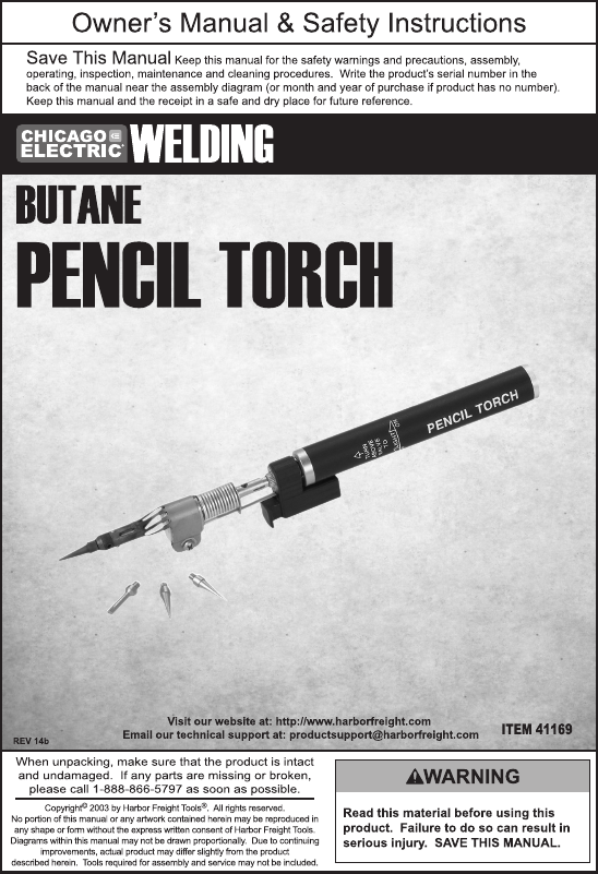 Page 1 of 4 - Harbor-Freight Harbor-Freight-Butane-Pencil-Torch-Product-Manual-  Harbor-freight-butane-pencil-torch-product-manual