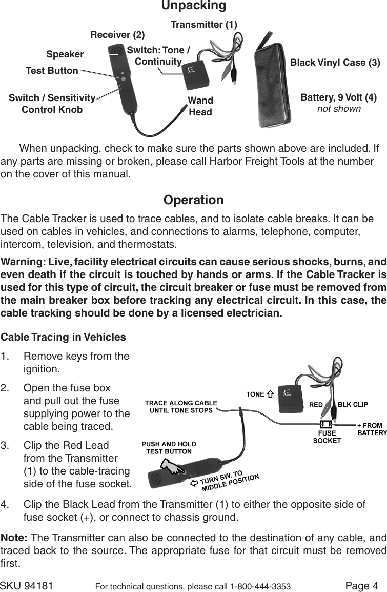 Page 4 of 8 - Harbor-Freight Harbor-Freight-Cable-Tracker-Product-Manual-  Harbor-freight-cable-tracker-product-manual