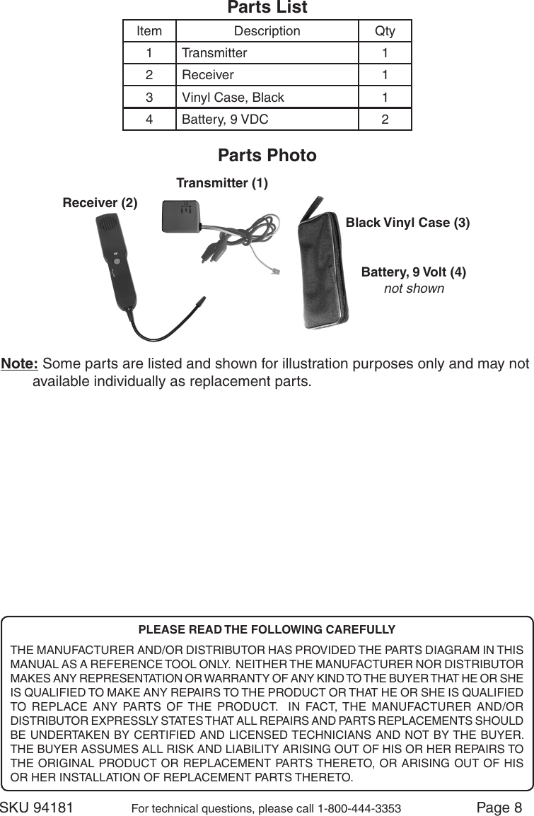 Page 8 of 8 - Harbor-Freight Harbor-Freight-Cable-Tracker-Product-Manual-  Harbor-freight-cable-tracker-product-manual