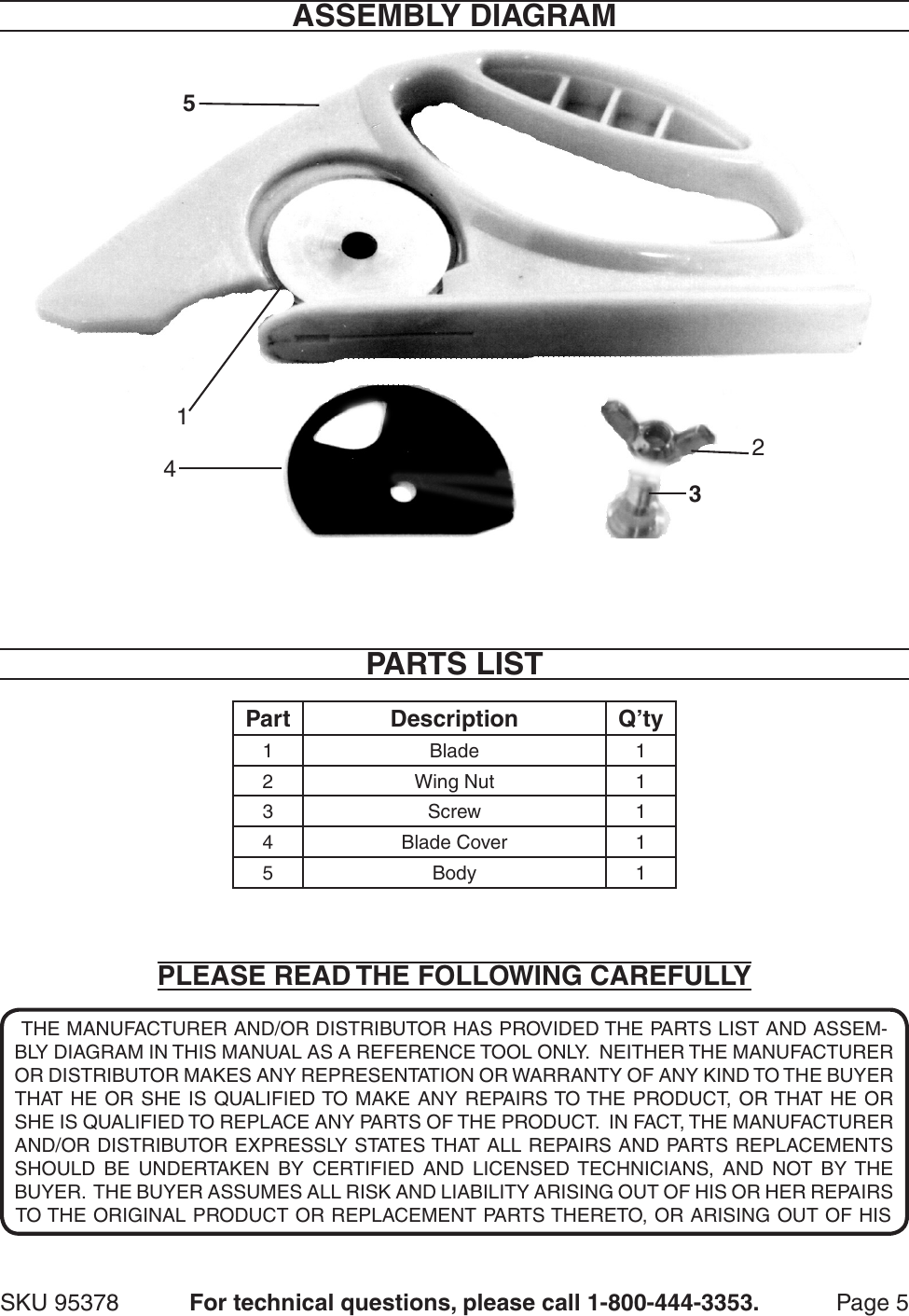 Page 5 of 5 - Harbor-Freight Harbor-Freight-Carpet-Cutter-Product-Manual-  Harbor-freight-carpet-cutter-product-manual