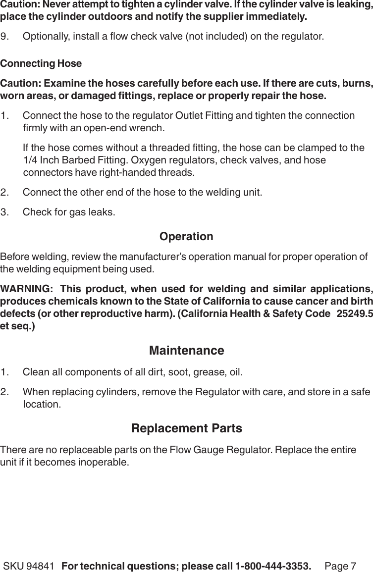 Page 7 of 7 - Harbor-Freight Harbor-Freight-Co2-Argon-Regulator-Gauge-Product-Manual- 94841 Regulator Gauge  Harbor-freight-co2-argon-regulator-gauge-product-manual