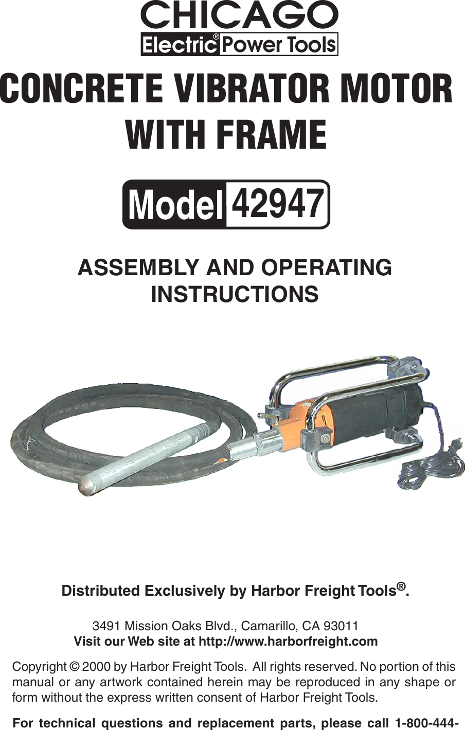 Page 1 of 10 - Harbor-Freight Harbor-Freight-Concrete-Vibrator-Product-Manual-  Harbor-freight-concrete-vibrator-product-manual