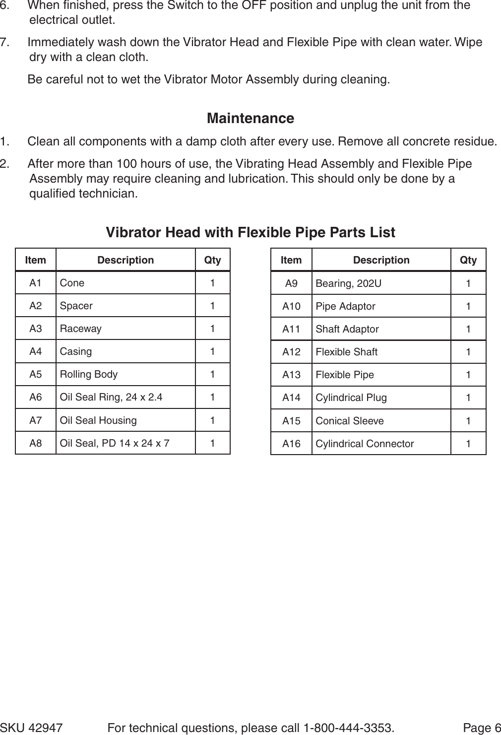 Page 6 of 10 - Harbor-Freight Harbor-Freight-Concrete-Vibrator-Product-Manual-  Harbor-freight-concrete-vibrator-product-manual