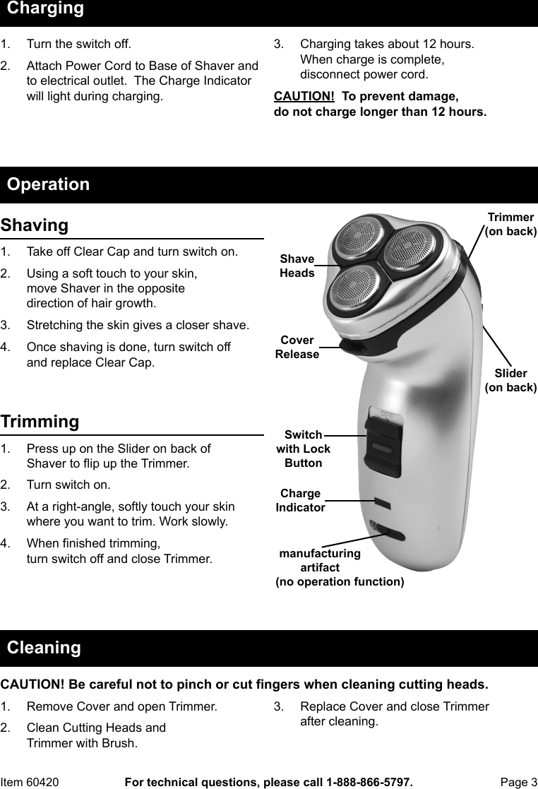 Page 3 of 4 - Harbor-Freight Harbor-Freight-Cordless-Three-Head-Rechargeable-Shaver-Product-Manual-  Harbor-freight-cordless-three-head-rechargeable-shaver-product-manual