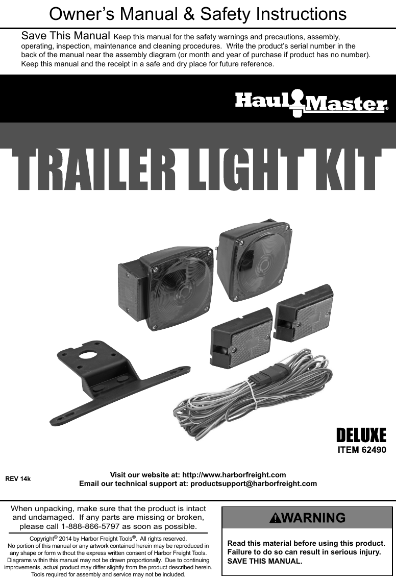 Page 1 of 8 - Harbor-Freight Harbor-Freight-Deluxe-12-Volt-Trailer-Light-Kit-Product-Manual-  Harbor-freight-deluxe-12-volt-trailer-light-kit-product-manual