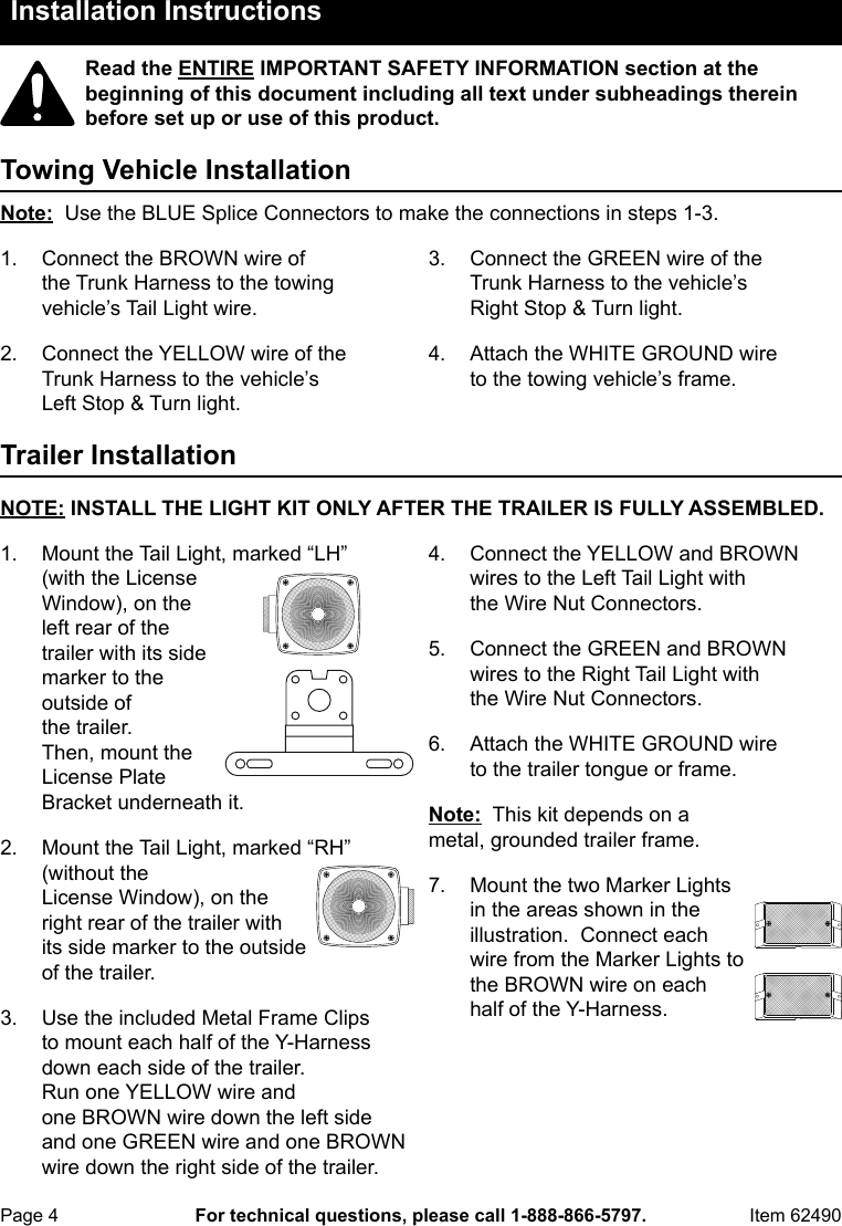 Page 4 of 8 - Harbor-Freight Harbor-Freight-Deluxe-12-Volt-Trailer-Light-Kit-Product-Manual-  Harbor-freight-deluxe-12-volt-trailer-light-kit-product-manual