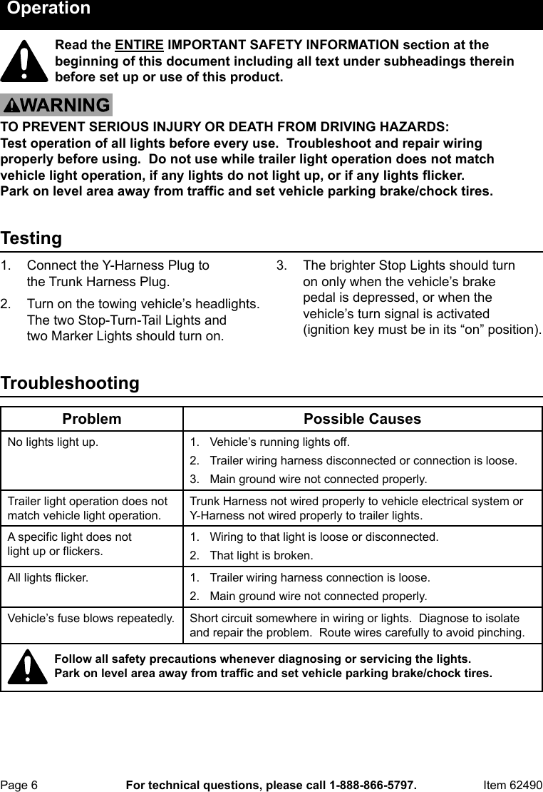 Page 6 of 8 - Harbor-Freight Harbor-Freight-Deluxe-12-Volt-Trailer-Light-Kit-Product-Manual-  Harbor-freight-deluxe-12-volt-trailer-light-kit-product-manual