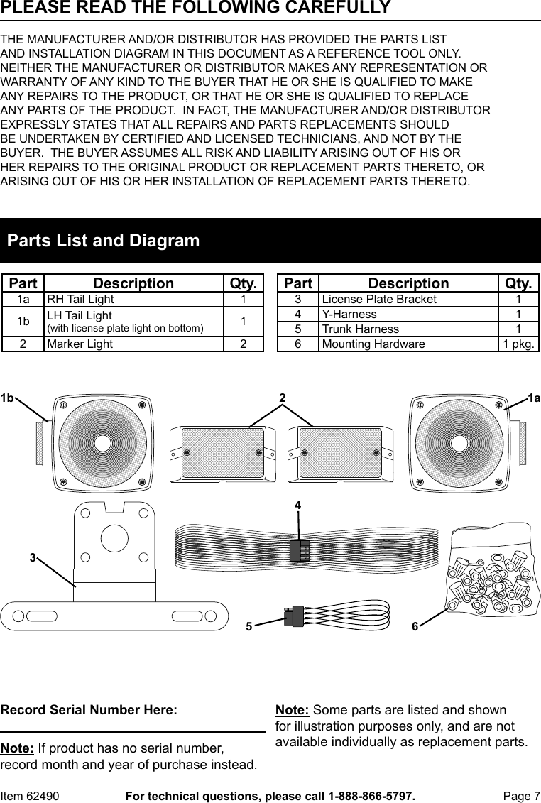 Page 7 of 8 - Harbor-Freight Harbor-Freight-Deluxe-12-Volt-Trailer-Light-Kit-Product-Manual-  Harbor-freight-deluxe-12-volt-trailer-light-kit-product-manual