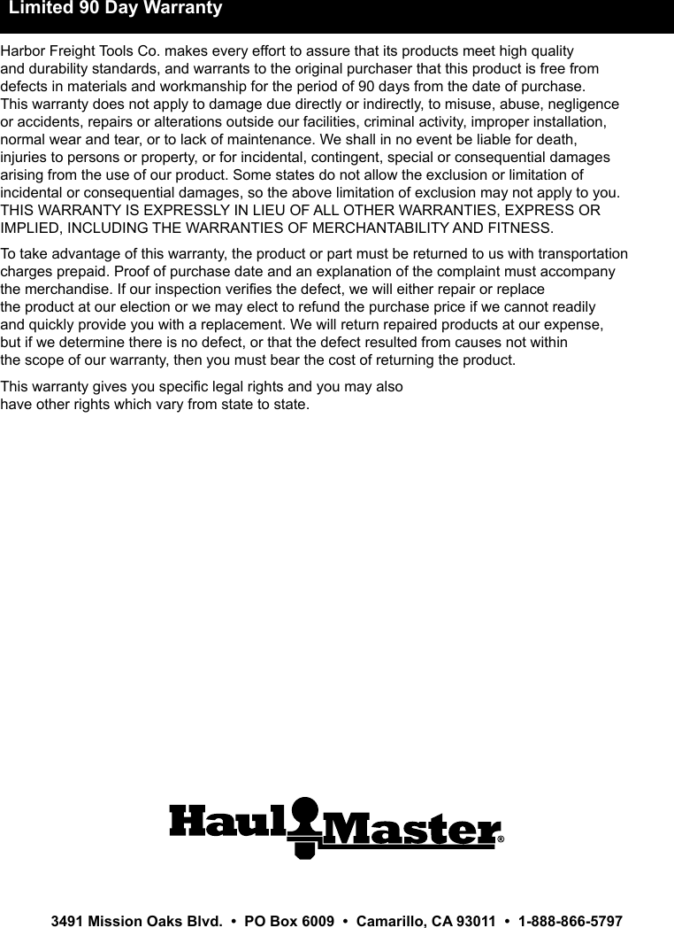 Page 8 of 8 - Harbor-Freight Harbor-Freight-Deluxe-12-Volt-Trailer-Light-Kit-Product-Manual-  Harbor-freight-deluxe-12-volt-trailer-light-kit-product-manual