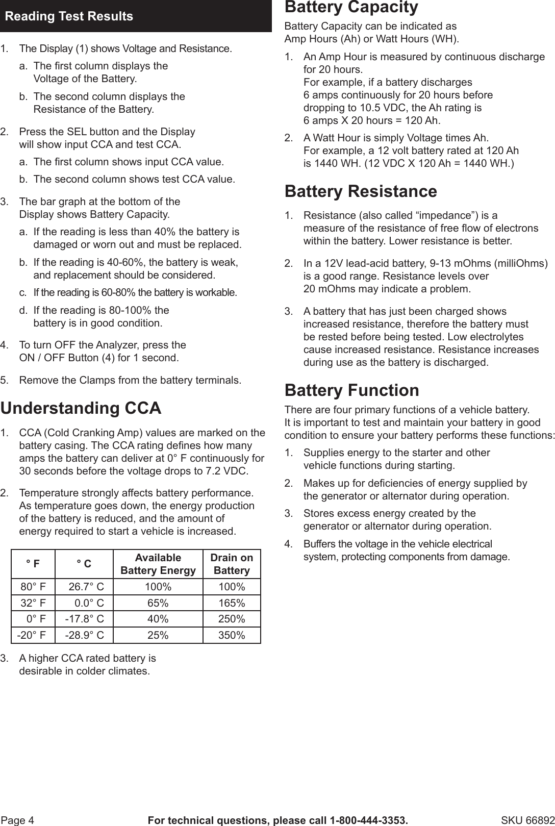 Page 4 of 8 - Harbor-Freight Harbor-Freight-Digital-Battery-Analyzer-Product-Manual-  Harbor-freight-digital-battery-analyzer-product-manual