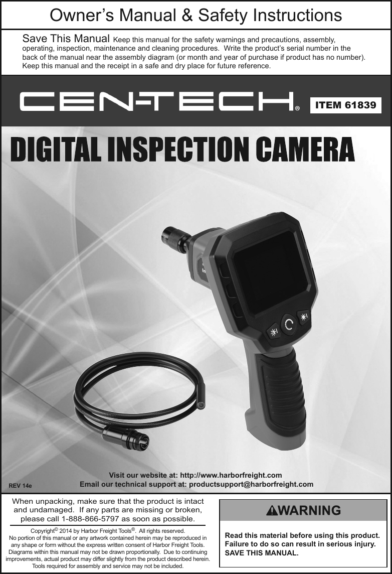 Harbor Freight Digital Inspection Camera Product Manual