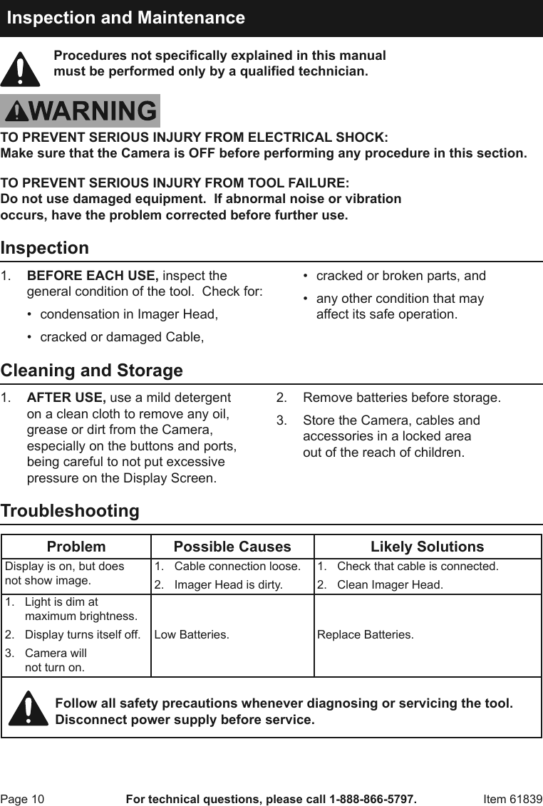 Page 10 of 12 - Harbor-Freight Harbor-Freight-Digital-Inspection-Camera-Product-Manual-  Harbor-freight-digital-inspection-camera-product-manual