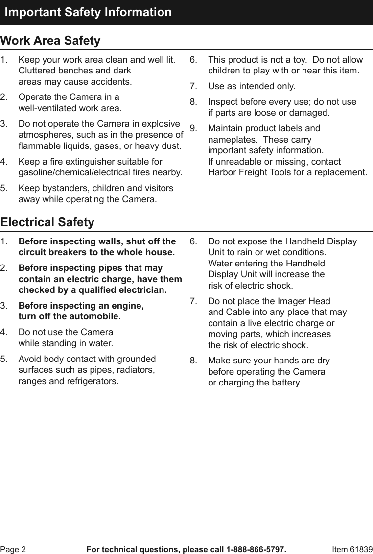 Page 2 of 12 - Harbor-Freight Harbor-Freight-Digital-Inspection-Camera-Product-Manual-  Harbor-freight-digital-inspection-camera-product-manual