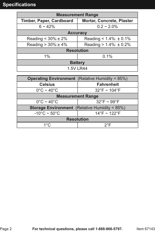 Page 2 of 8 - Harbor-Freight Harbor-Freight-Digital-Mini-Moisture-Meter-Product-Manual- Harbor-freight-digital-mini-moisture-meter-product-manual