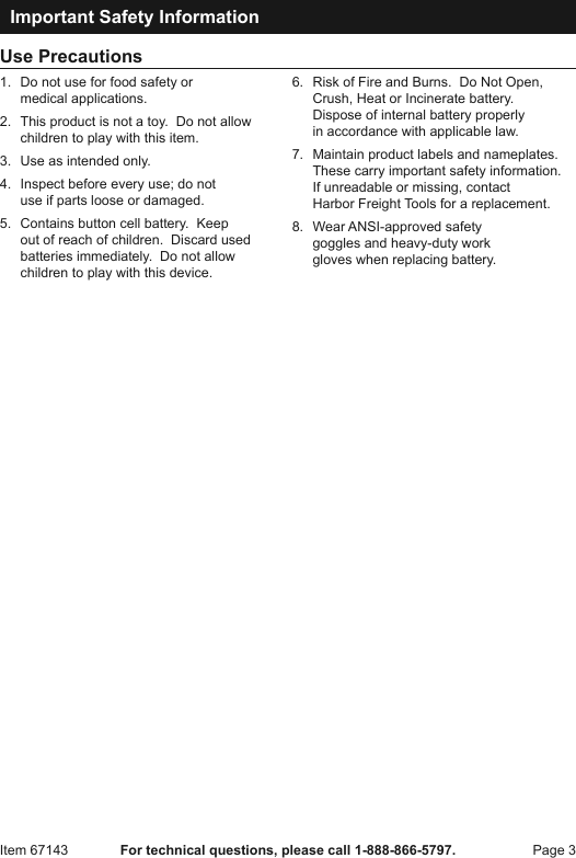 Page 3 of 8 - Harbor-Freight Harbor-Freight-Digital-Mini-Moisture-Meter-Product-Manual- Harbor-freight-digital-mini-moisture-meter-product-manual