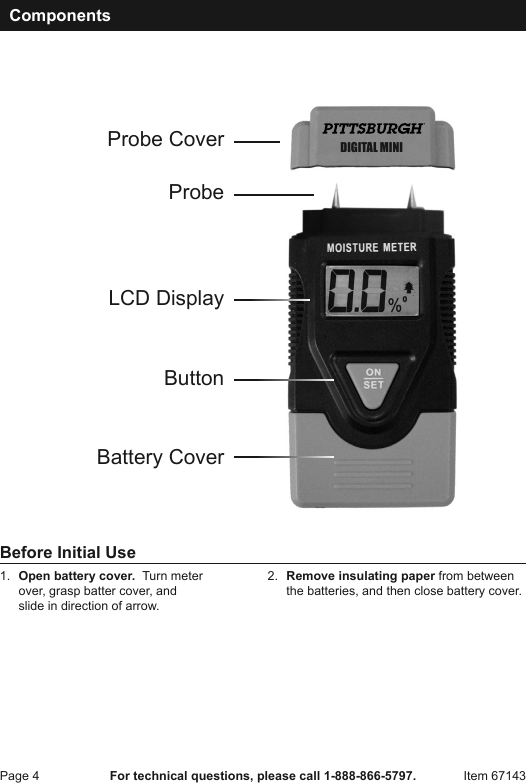 Page 4 of 8 - Harbor-Freight Harbor-Freight-Digital-Mini-Moisture-Meter-Product-Manual- Harbor-freight-digital-mini-moisture-meter-product-manual