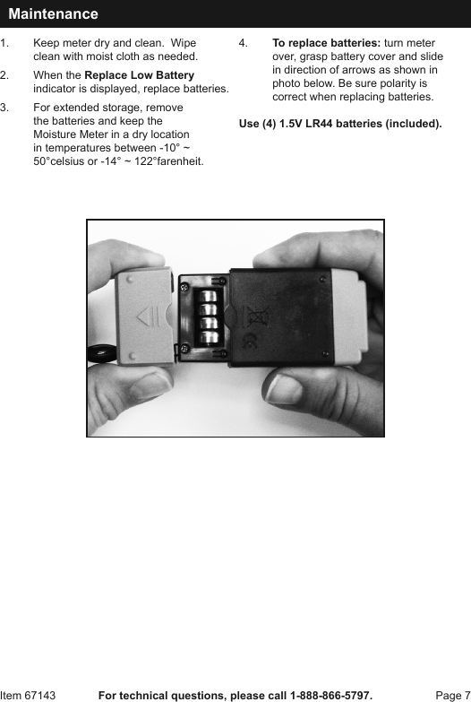 Page 7 of 8 - Harbor-Freight Harbor-Freight-Digital-Mini-Moisture-Meter-Product-Manual- Harbor-freight-digital-mini-moisture-meter-product-manual