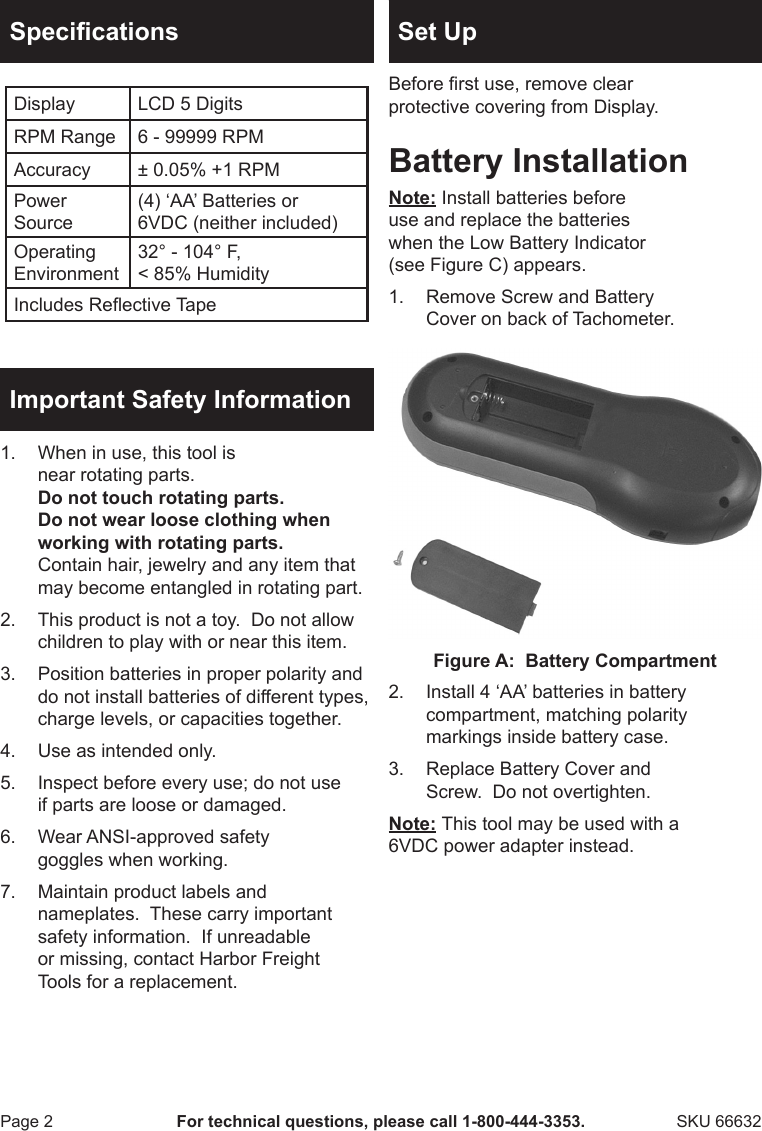 Page 2 of 4 - Harbor-Freight Harbor-Freight-Digital-Photo-Sensor-Tachometer-Product-Manual-  Harbor-freight-digital-photo-sensor-tachometer-product-manual