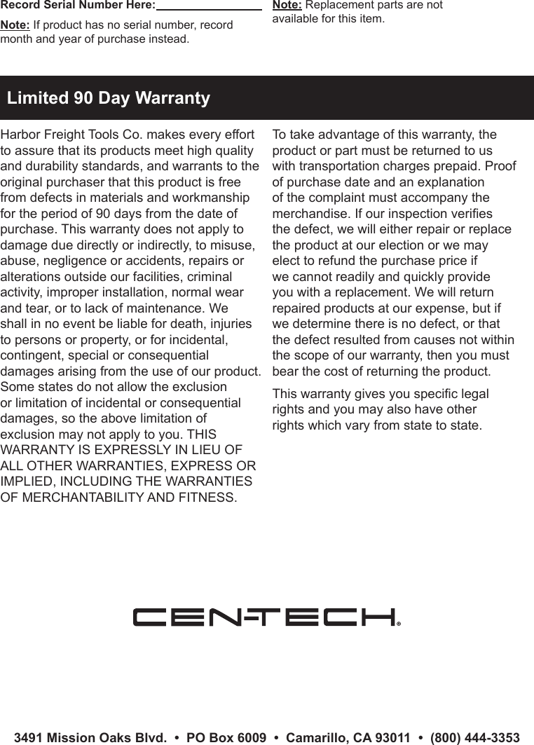 Page 4 of 4 - Harbor-Freight Harbor-Freight-Digital-Photo-Sensor-Tachometer-Product-Manual-  Harbor-freight-digital-photo-sensor-tachometer-product-manual