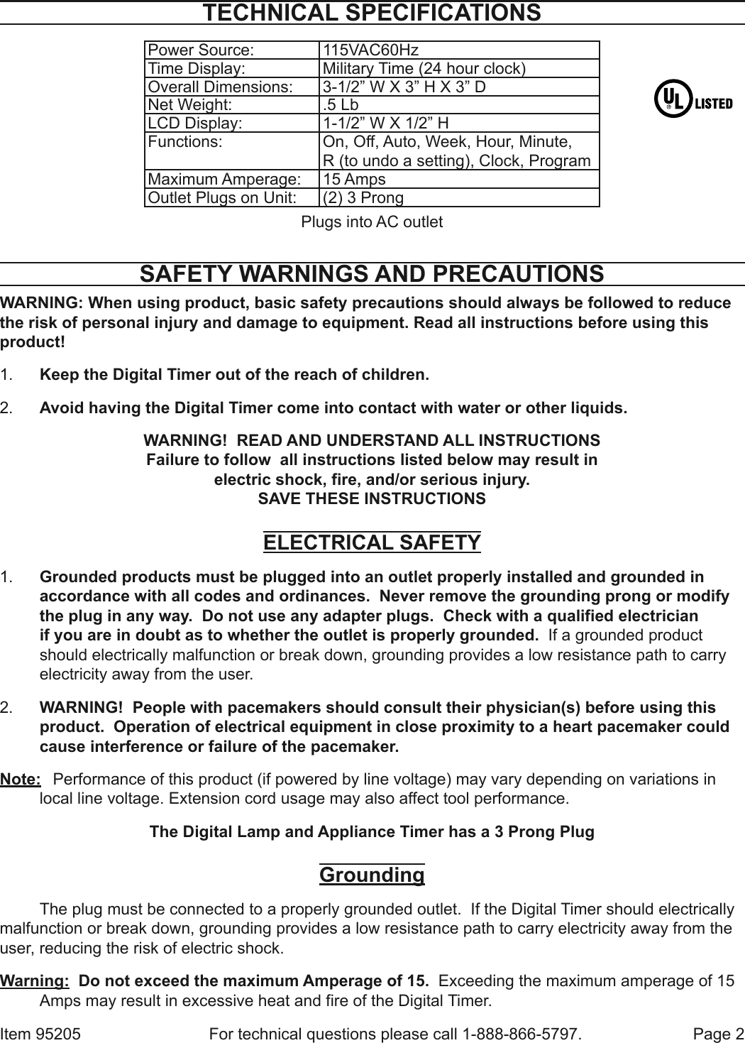 Page 2 of 5 - Harbor-Freight Harbor-Freight-Digital-Timer-Product-Manual-  Harbor-freight-digital-timer-product-manual