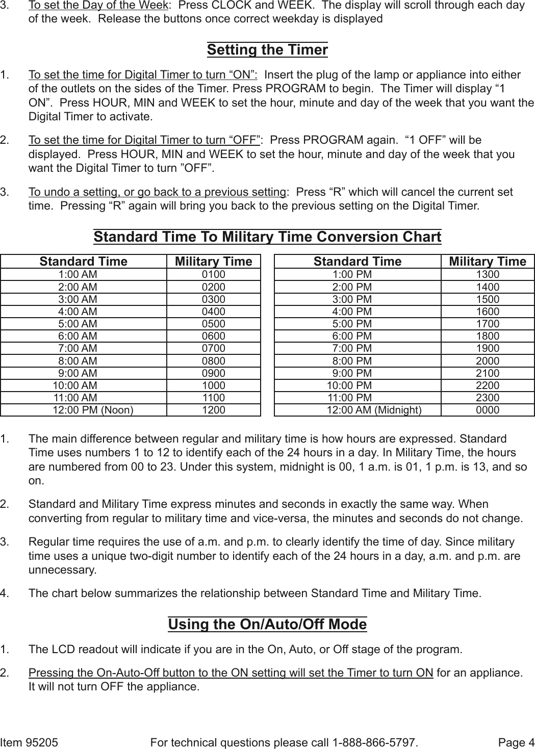 Page 4 of 5 - Harbor-Freight Harbor-Freight-Digital-Timer-Product-Manual-  Harbor-freight-digital-timer-product-manual