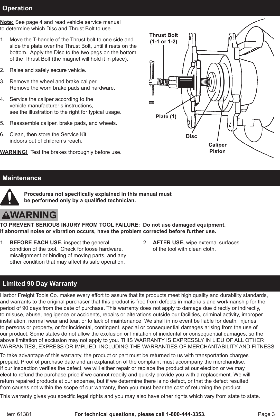 Page 3 of 4 - Harbor-Freight Harbor-Freight-Disc-Brake-Pad-And-Caliper-Service-Tool-Kit-18-Pc-Product-Manual-  Harbor-freight-disc-brake-pad-and-caliper-service-tool-kit-18-pc-product-manual