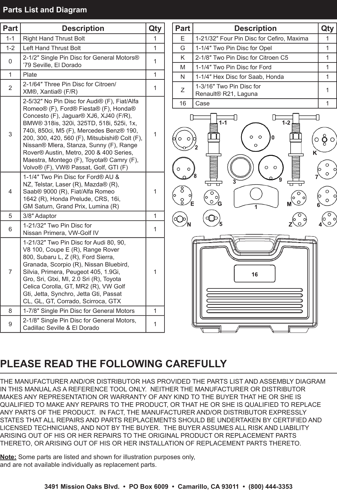 Page 4 of 4 - Harbor-Freight Harbor-Freight-Disc-Brake-Pad-And-Caliper-Service-Tool-Kit-18-Pc-Product-Manual-  Harbor-freight-disc-brake-pad-and-caliper-service-tool-kit-18-pc-product-manual