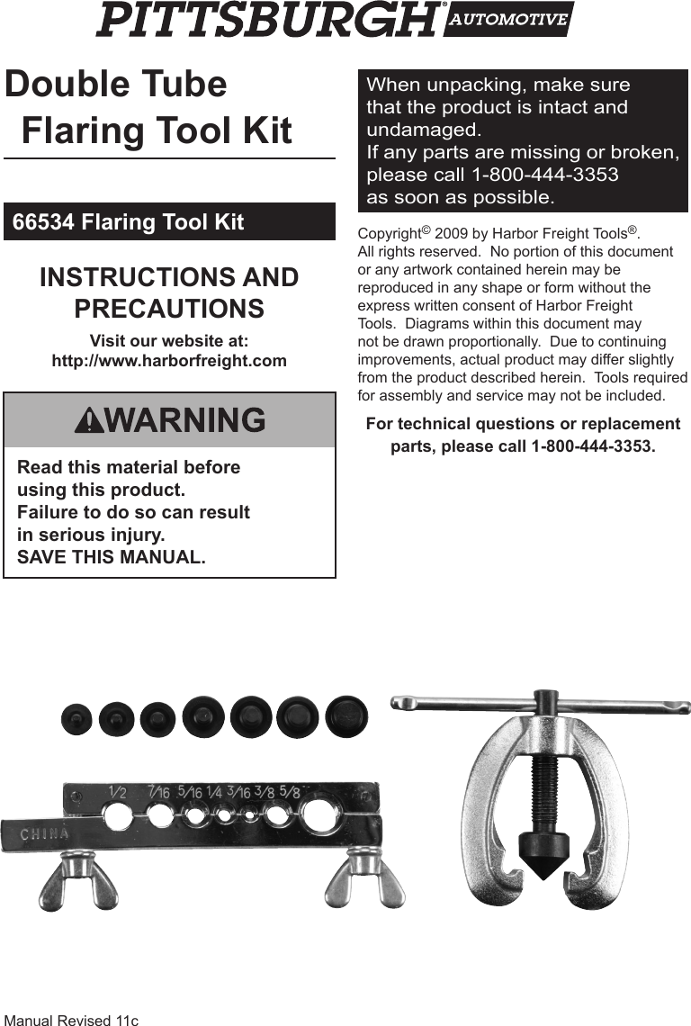 Page 1 of 4 - Harbor-Freight Harbor-Freight-Double-Tube-Flaring-Tool-Kit-Product-Manual-  Harbor-freight-double-tube-flaring-tool-kit-product-manual