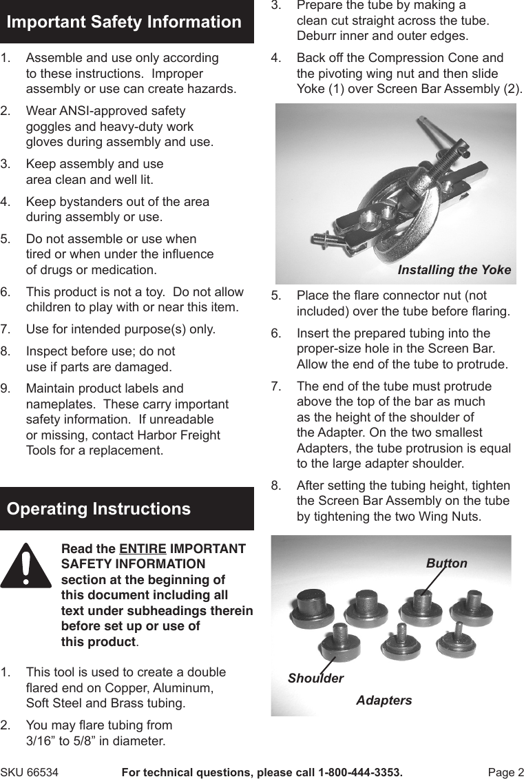 Page 2 of 4 - Harbor-Freight Harbor-Freight-Double-Tube-Flaring-Tool-Kit-Product-Manual-  Harbor-freight-double-tube-flaring-tool-kit-product-manual