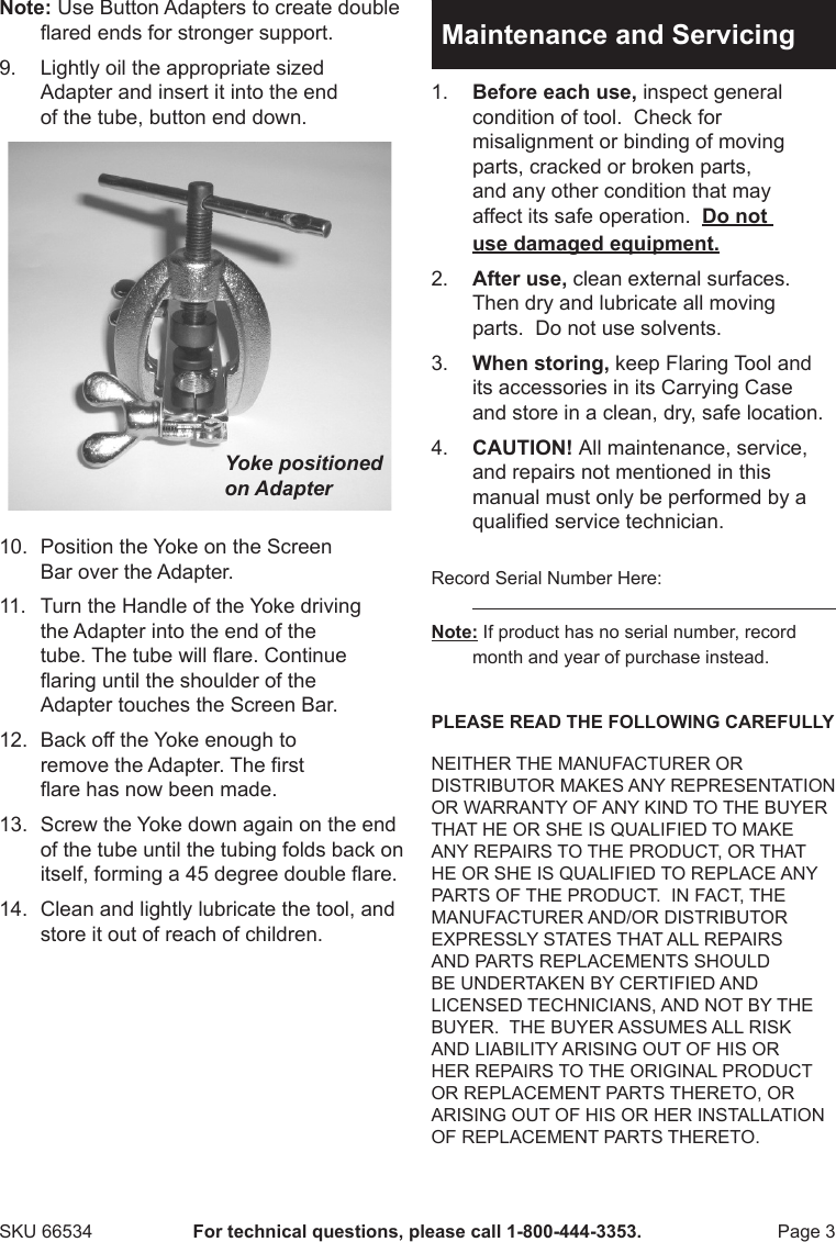 Page 3 of 4 - Harbor-Freight Harbor-Freight-Double-Tube-Flaring-Tool-Kit-Product-Manual-  Harbor-freight-double-tube-flaring-tool-kit-product-manual