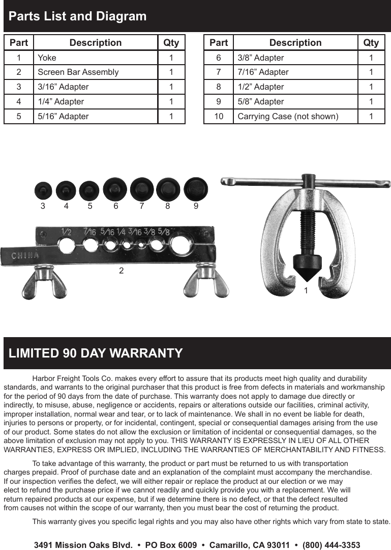 Page 4 of 4 - Harbor-Freight Harbor-Freight-Double-Tube-Flaring-Tool-Kit-Product-Manual-  Harbor-freight-double-tube-flaring-tool-kit-product-manual