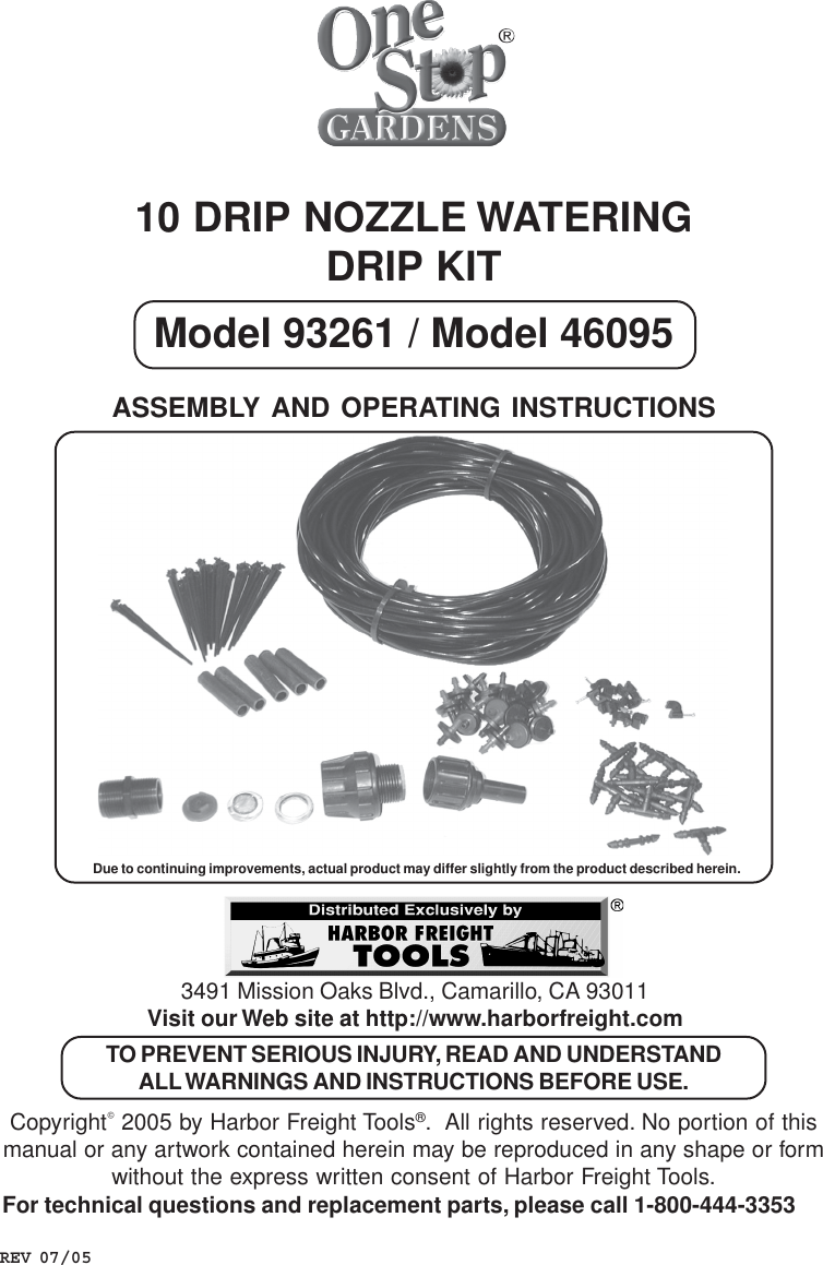 Page 1 of 7 - Harbor-Freight Harbor-Freight-Drip-Irrigation-Kit-Product-Manual- 46095 Drip Kit Manual  Harbor-freight-drip-irrigation-kit-product-manual